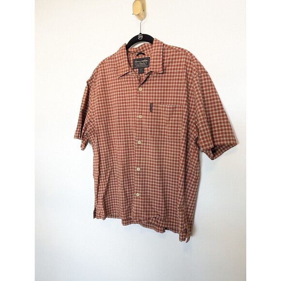 Abercrombie‎ and Fitch Mens Orange Plaid Button Up Top Large - Picture 2 of 10